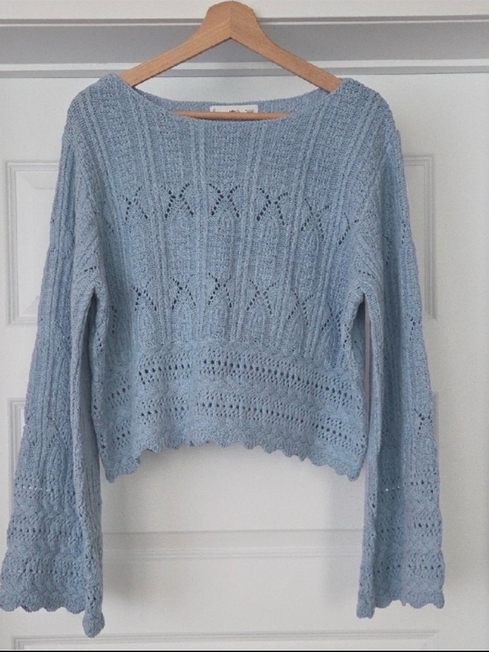 Mango Sky Blue Cable Knit Scoop Neck Sweater